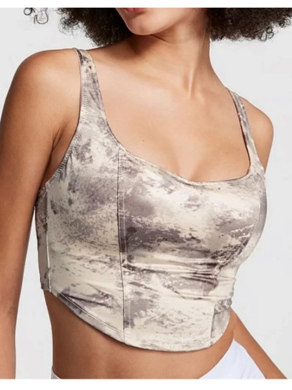 PINK victoria's secret lightly lined corset top marble print satin M wireless